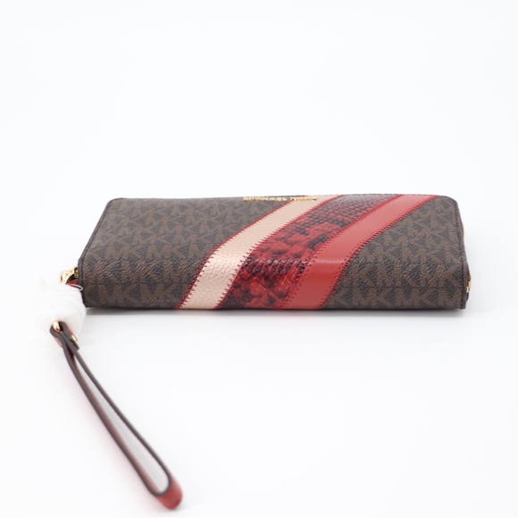 New Michael Kors Jet Set Zip Around Continental MK Logo Leather Wristlet Wallet - Picture 7 of 11